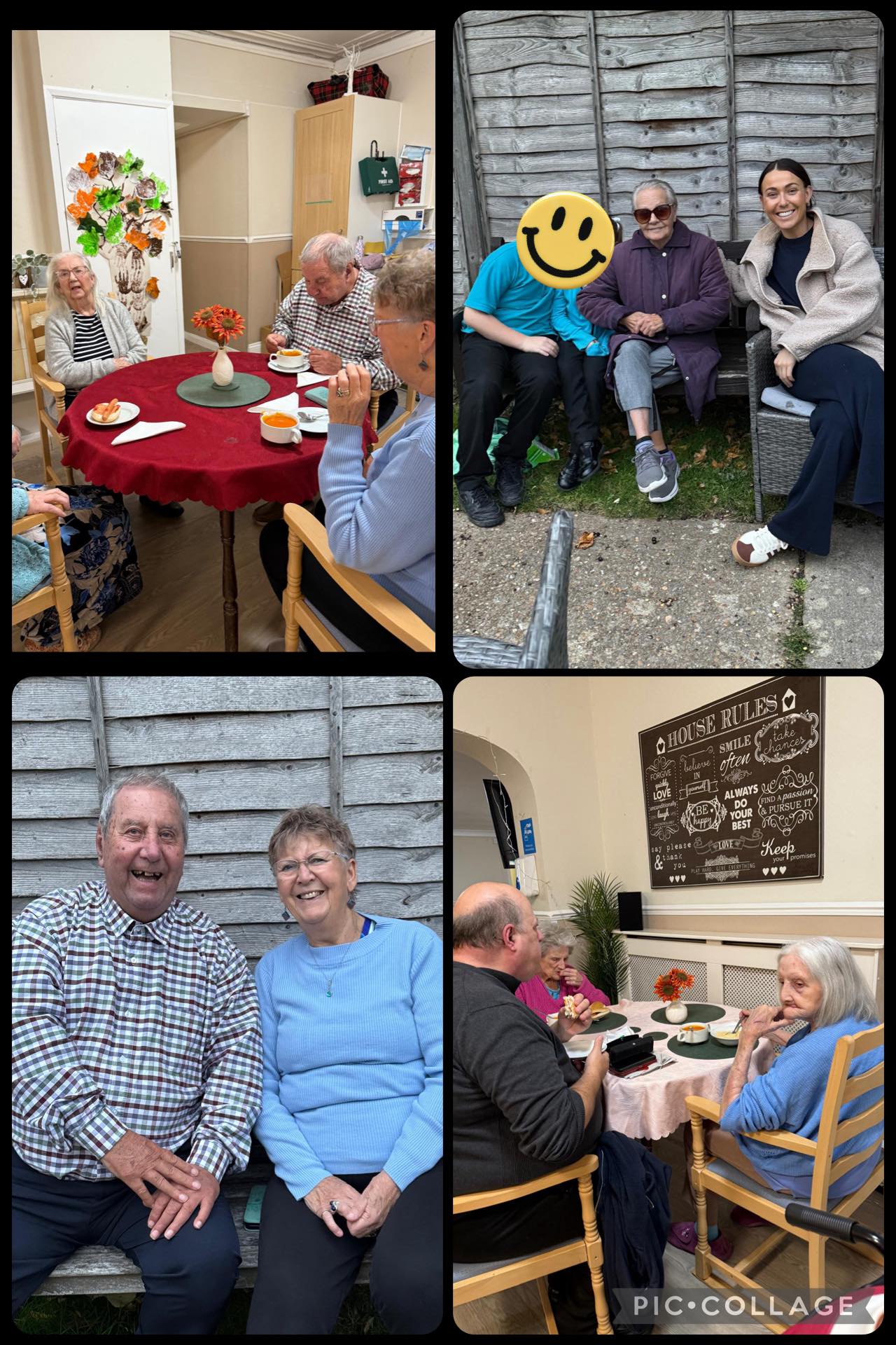 Residents enjoying friendly conversations and smiles