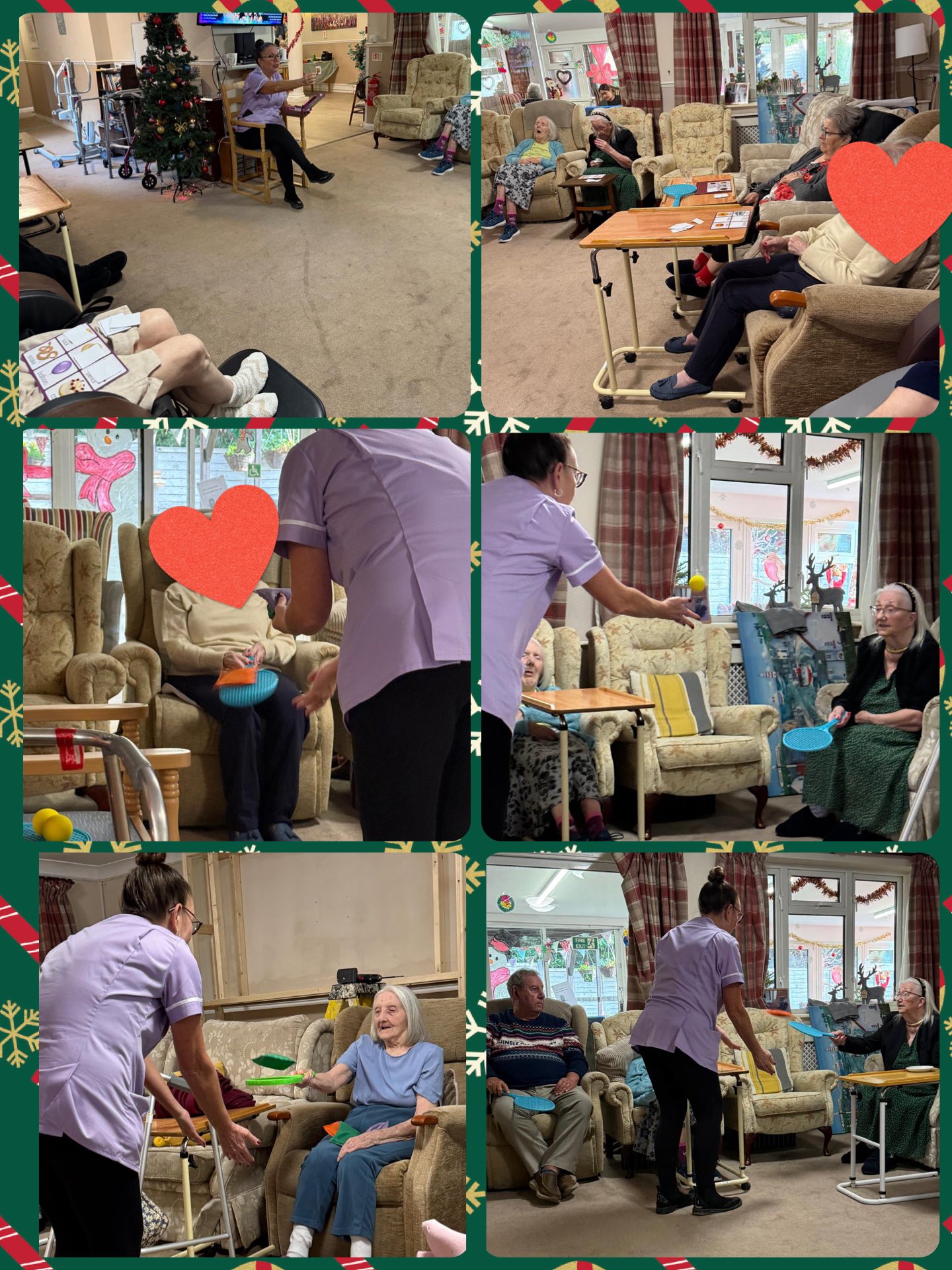 Seniors enjoying a festive games day with ball and paddle activities