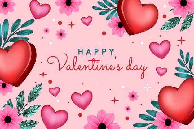 Happy Valentine’s Day” card with hearts and flowers