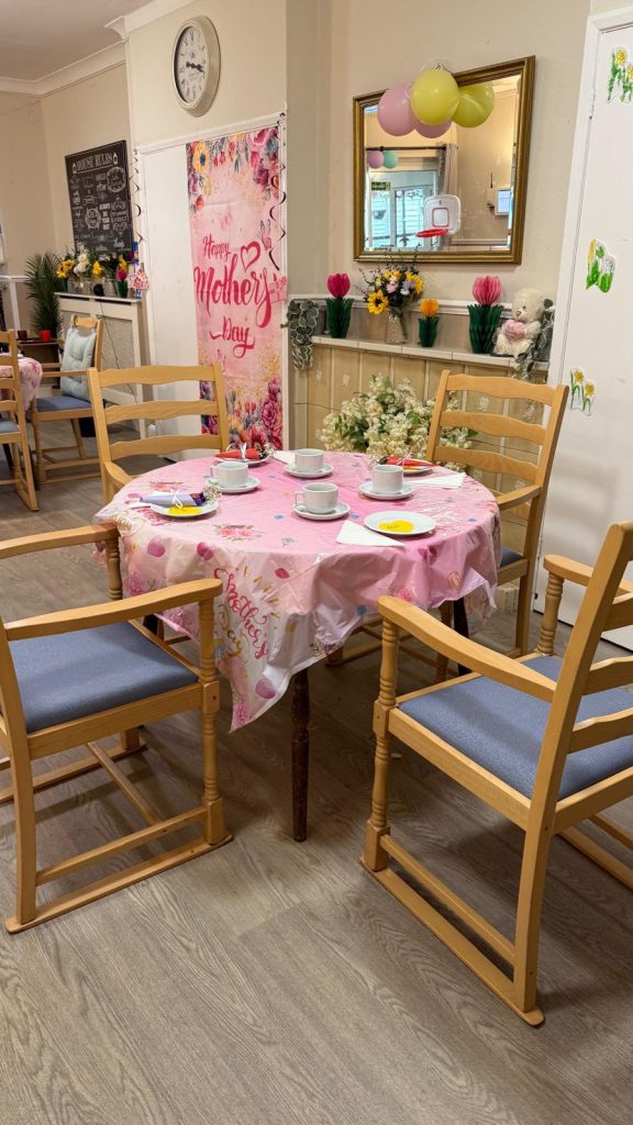 Decorated table setup for a Mother’s Day tea