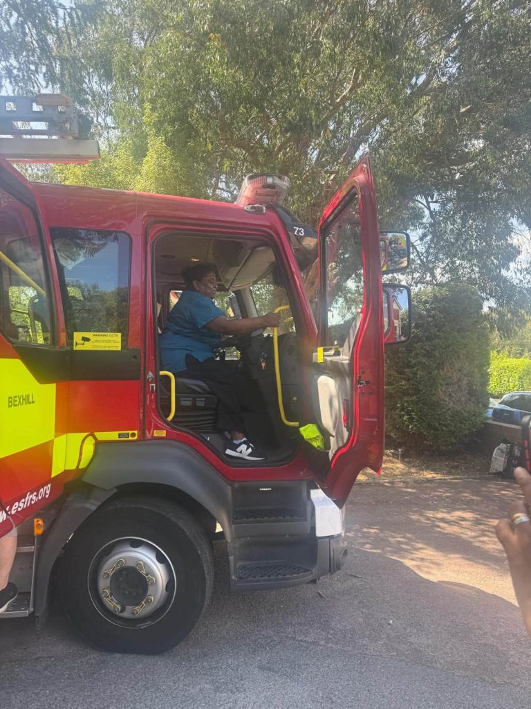 Resident driving seat experience in a fire engine